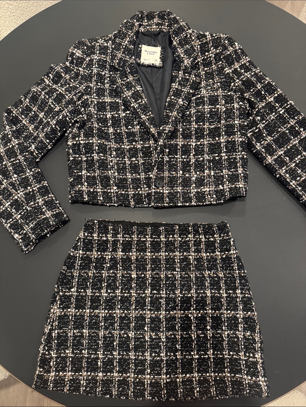 Cropped Tweed Blazer Black & White